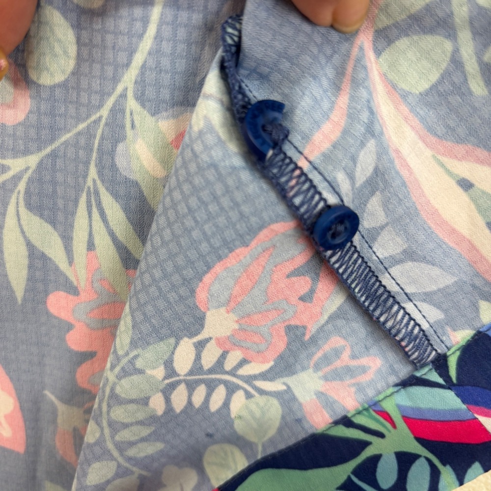 Reel Legends Mariner Shirt Dress Womens XL Navy Blue Tropical Floral Vented Back - Picture 8 of 8